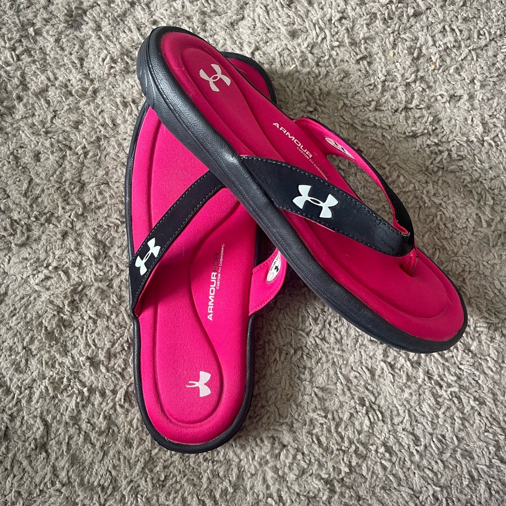 Under Armour Women's Vibrant Pink and Black Sandals